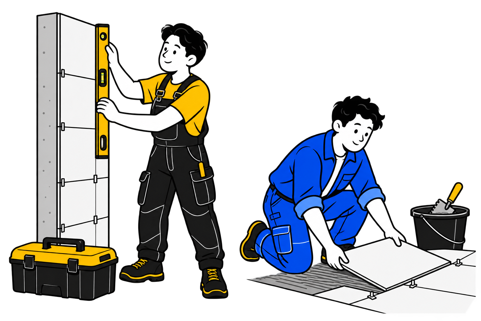 Ilustracja dwóch mężczyzn z ekipy wykonujących remont